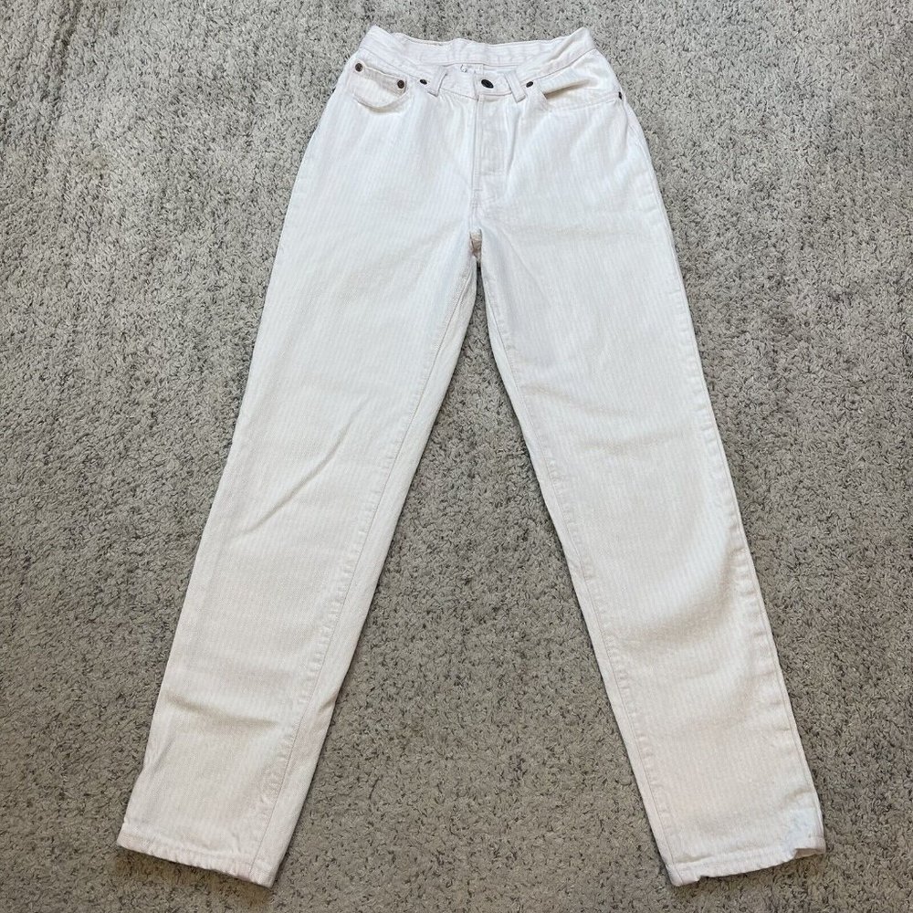Vintage 80s RARE Levi’s 501 White Pink Stripe Denim Jeans Made in USA Size 7